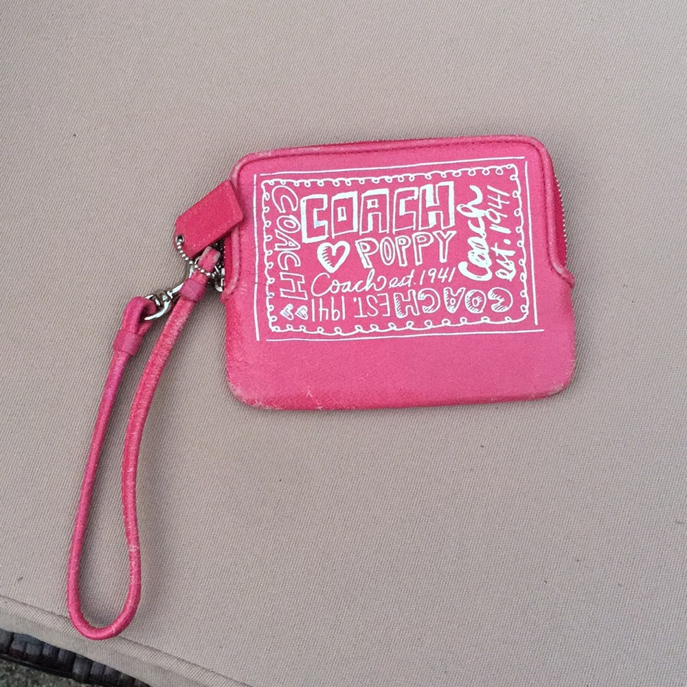 COACH hot pink poppy wristlet - Picture 2 of 5